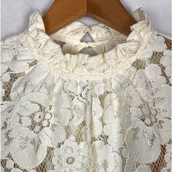 WAYF Erika Puff-Sleeve Lace Top Blouse Fairy Victorian Romantic Quiet Luxury NWT - Picture 5 of 10